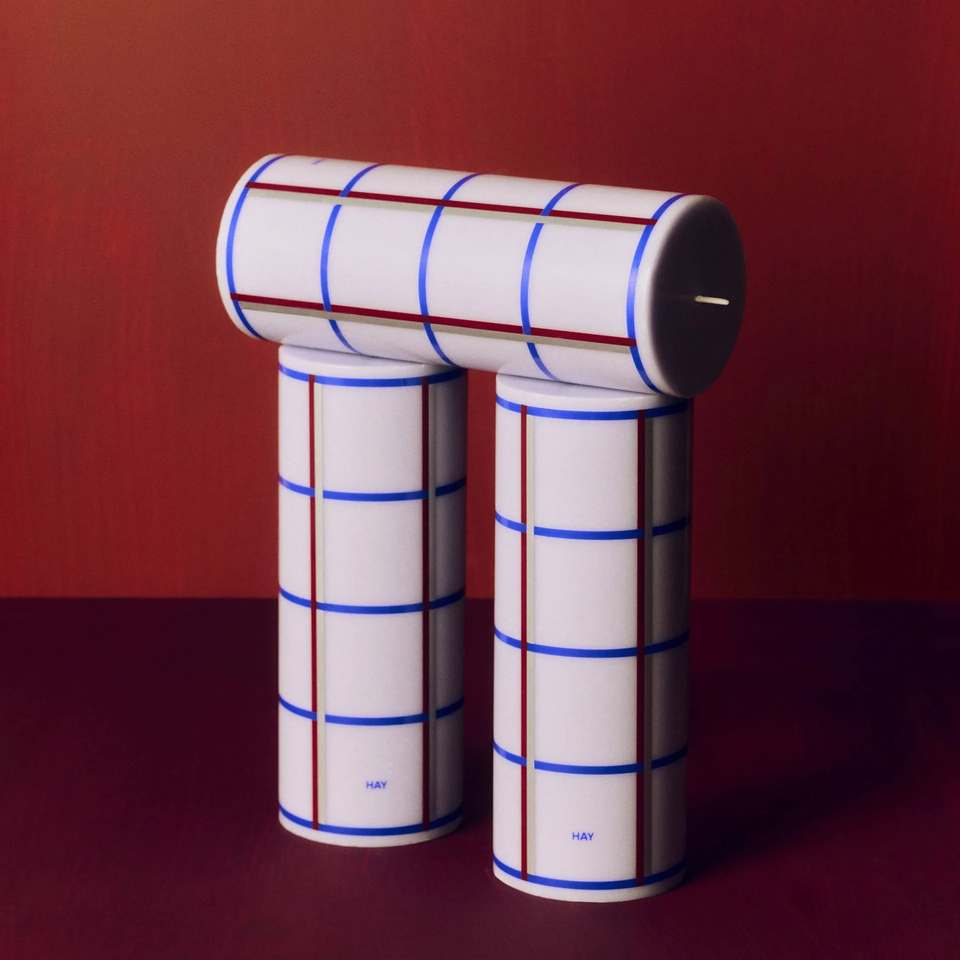 Column Candle blockljus medium 20 cm, Light blue, blue, bordeaux and silver HAY