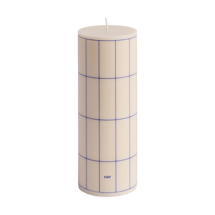 Column Candle blockljus medium 20 cm - Off white-blue grid check - HAY