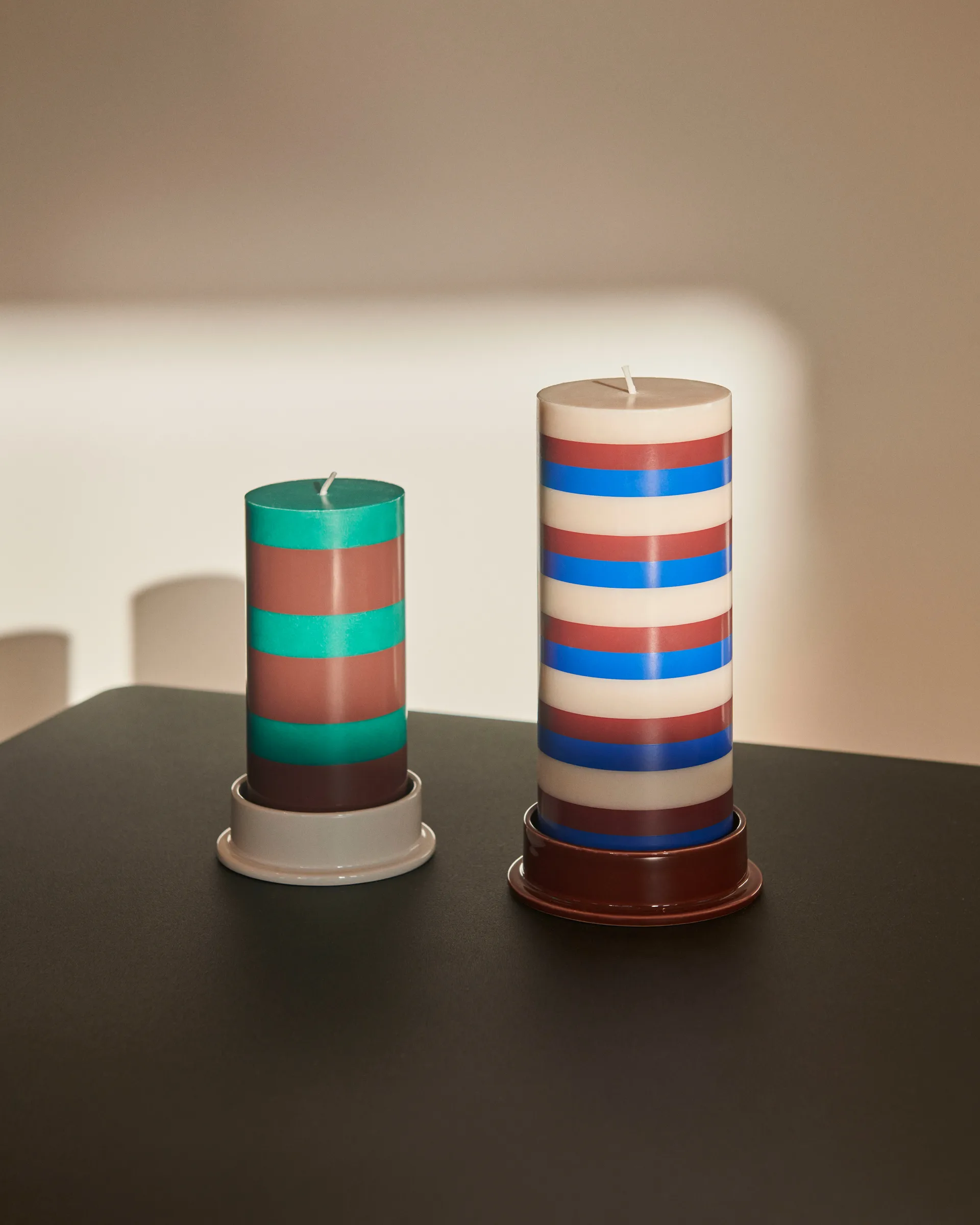 Column Candle blockljus medium 20 cm, Off white-brown-blue HAY