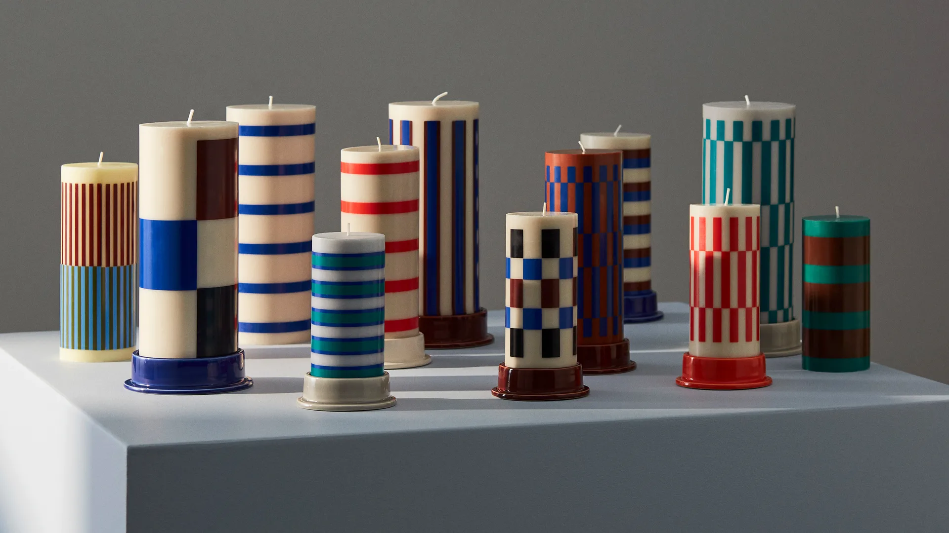 Column Candle blockljus medium 20 cm, Yellow-brown-light blue-army HAY