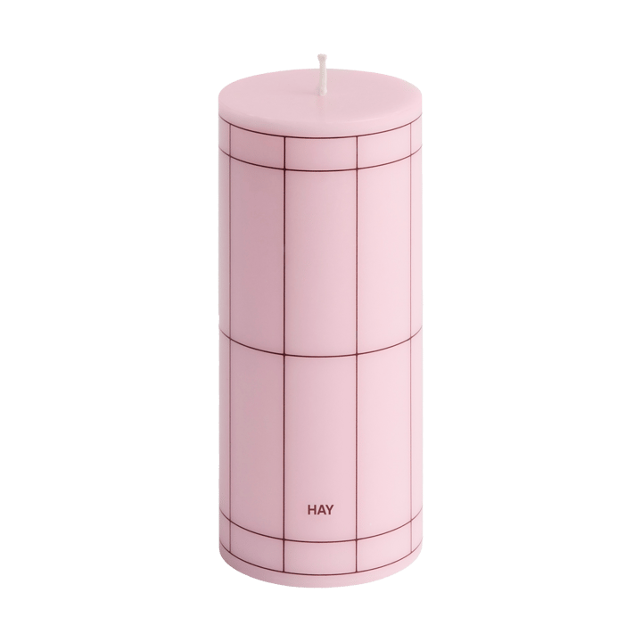 Column Candle blockljus small 15 cm - Light pink-bordeaux grid - HAY