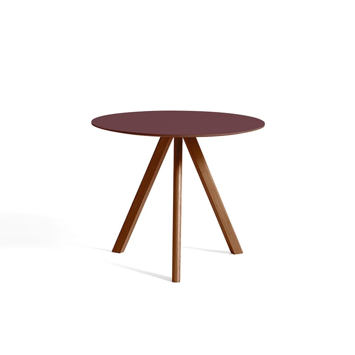 CPH20 Round matbord, Burgundy linoleum-Ø90 cm-valnöt HAY