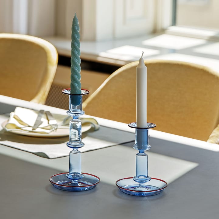 Flare tall ljusstake, Light blue-red HAY