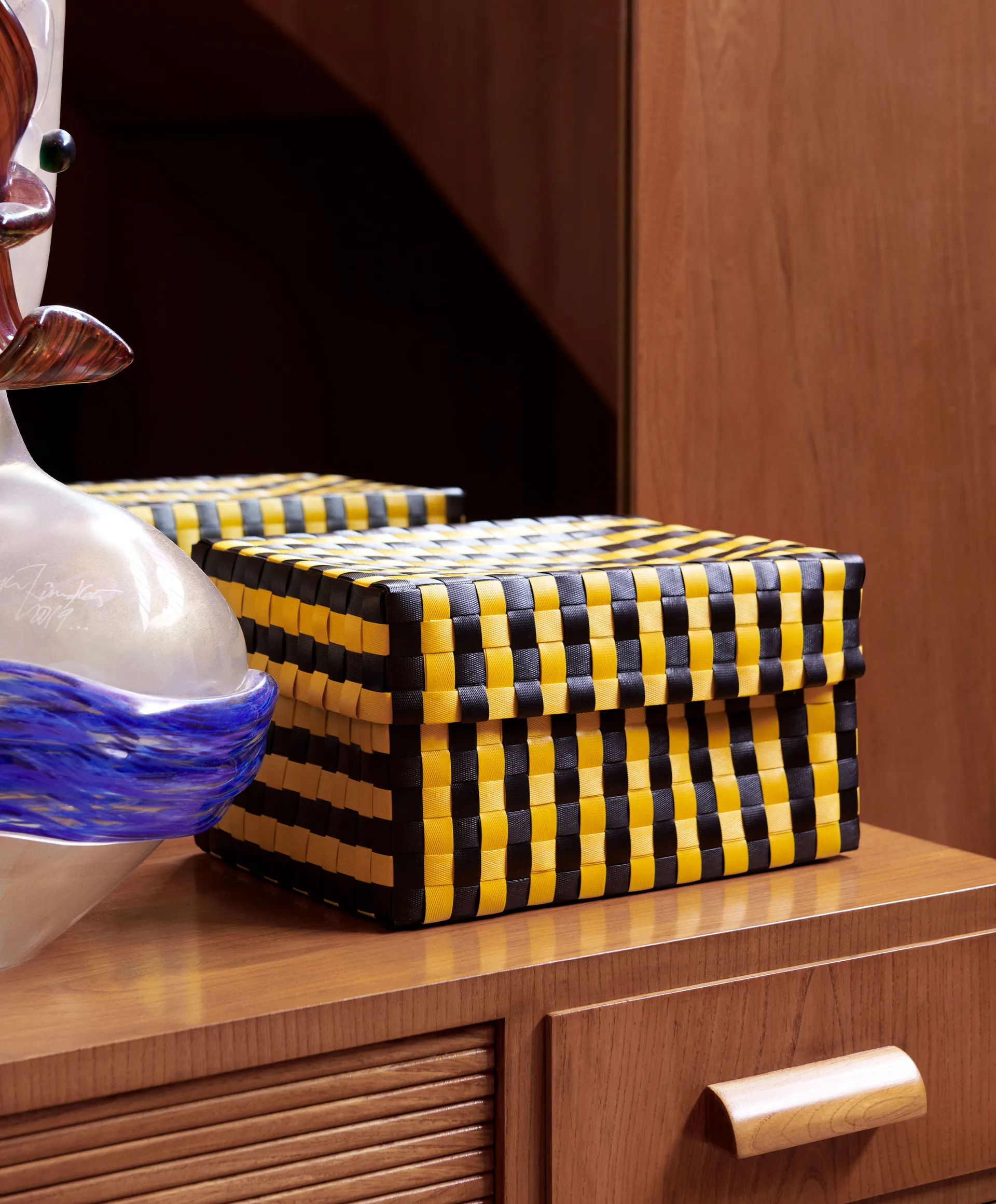 Maxim Stripe Box förvaringskorg S 21x30 cm, Gul-svart HAY