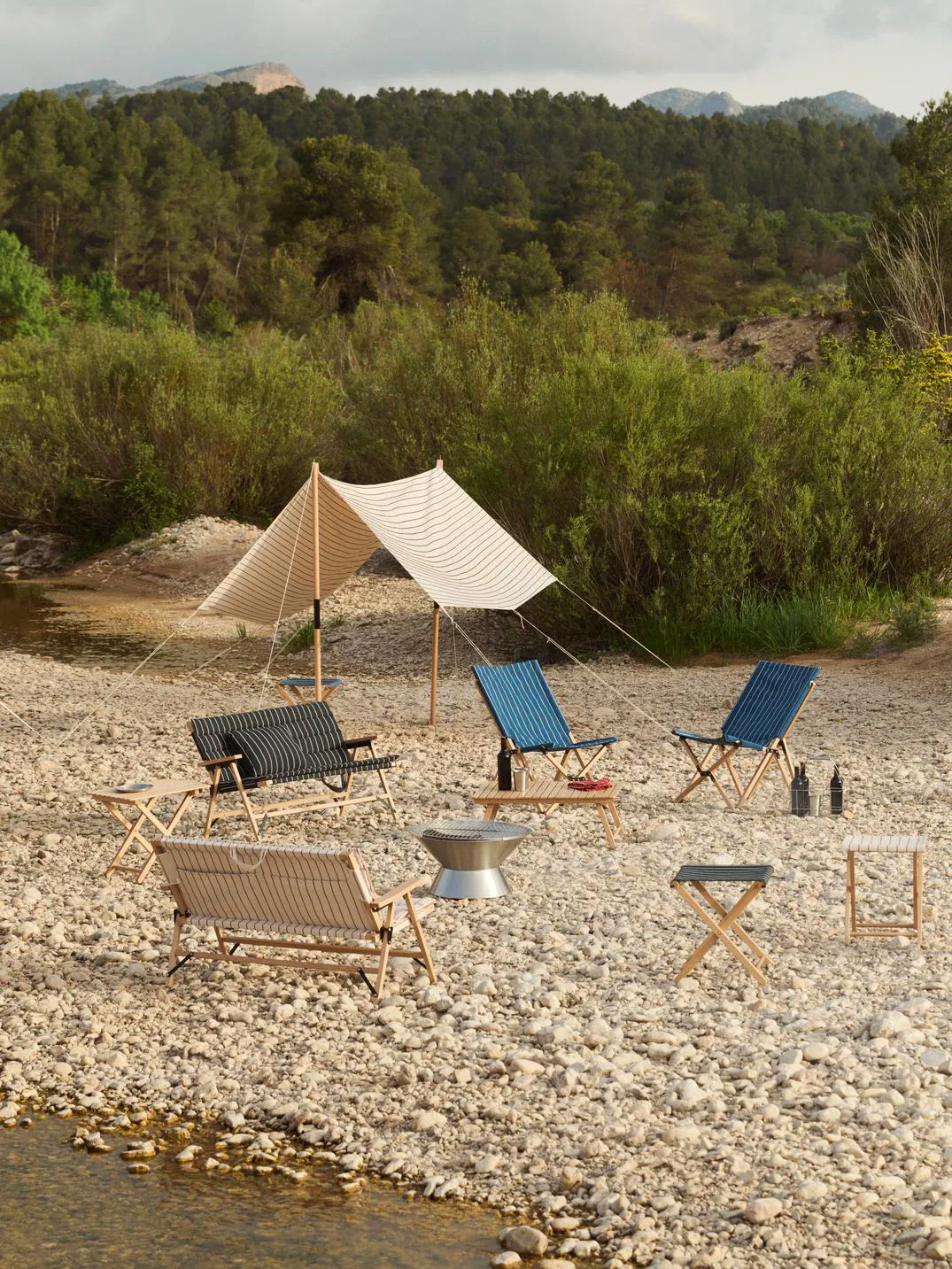 Outdoor Market stol ihopfällbar, Blue-beige HAY