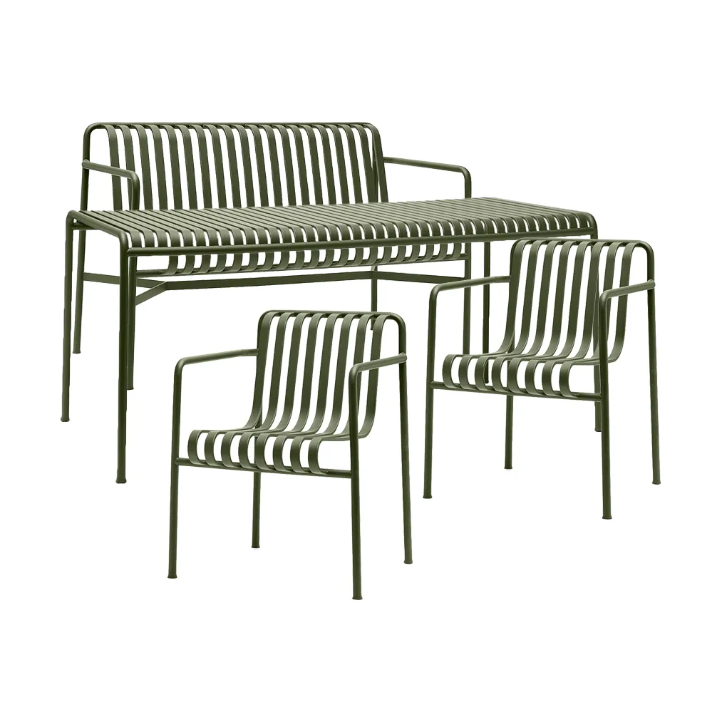 Palissade matgrupp 2 Dining karmstol + bänk 170x90 cm olive,  HAY