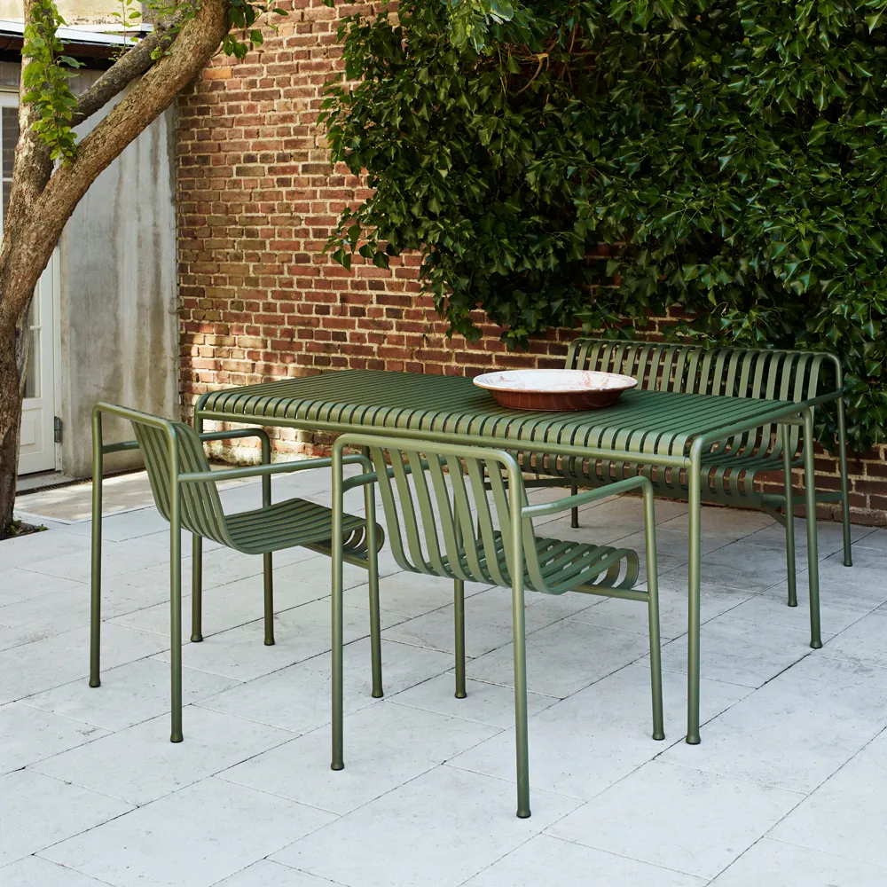Palissade matgrupp 2 Dining karmstol + bänk 170x90 cm olive,  HAY