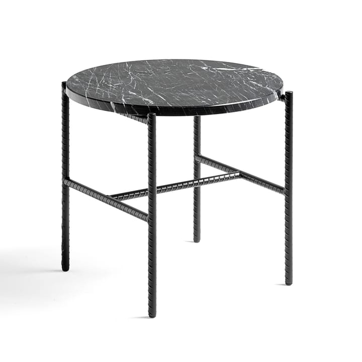 Rebar runt sidobord - marmor svart, svart stålstativ - HAY