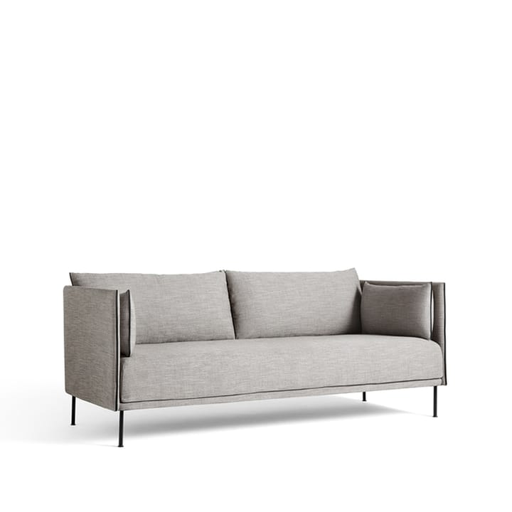 Silhouette 2-sits soffa - tyg ruskin 33 black leather piping grå, svart piping, svart metallben - HAY