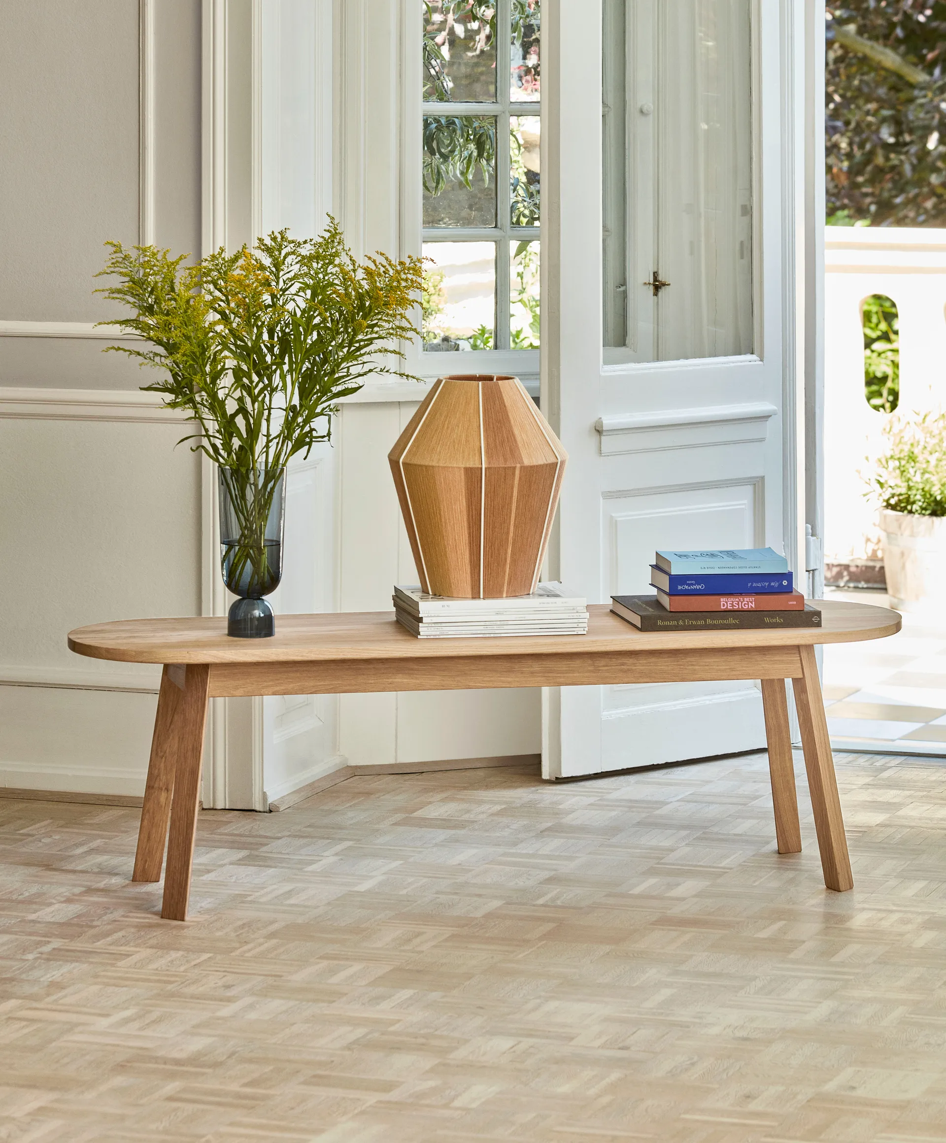 Triangle Leg bänk, water-based lacquered oak, 150 cm HAY