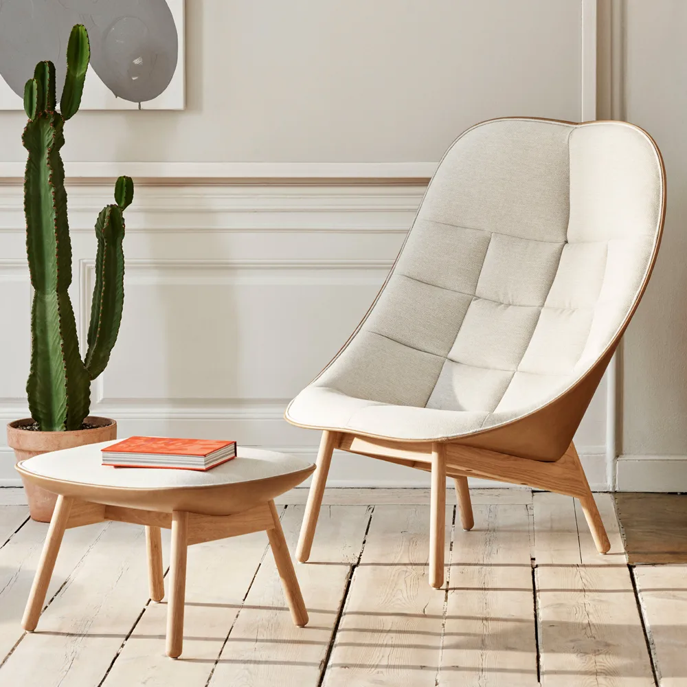 Uchiwa Quilt loungefåtölj, 12 clementine-svart ek-svart läder HAY