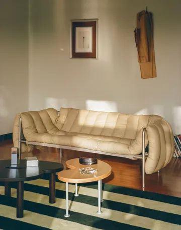 Puffy 2,5-sits soffa 205 cm - Sand leather-rostfritt stål - Hem