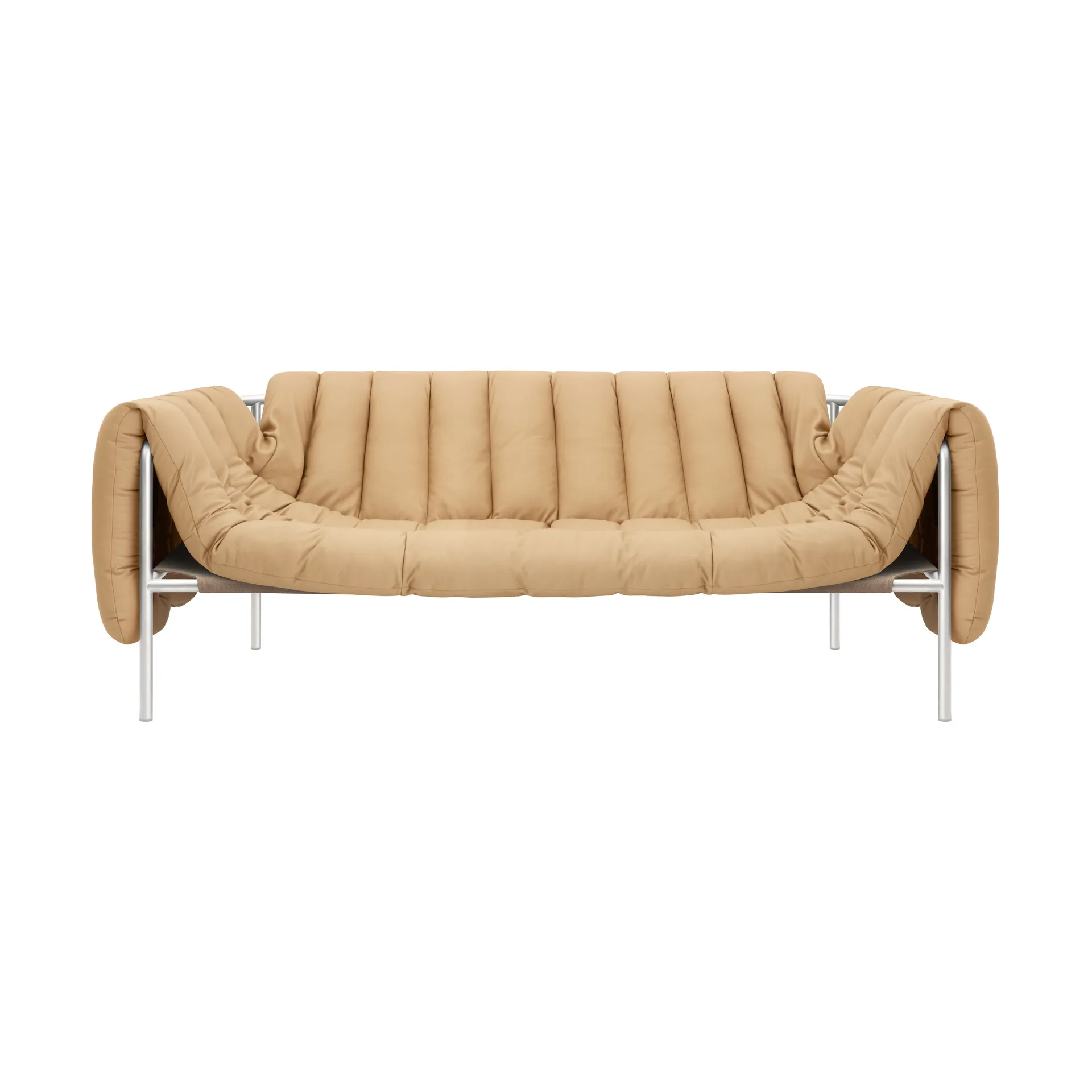 Puffy 2,5-sits soffa 205 cm, Sand leather-rostfritt stål Hem
