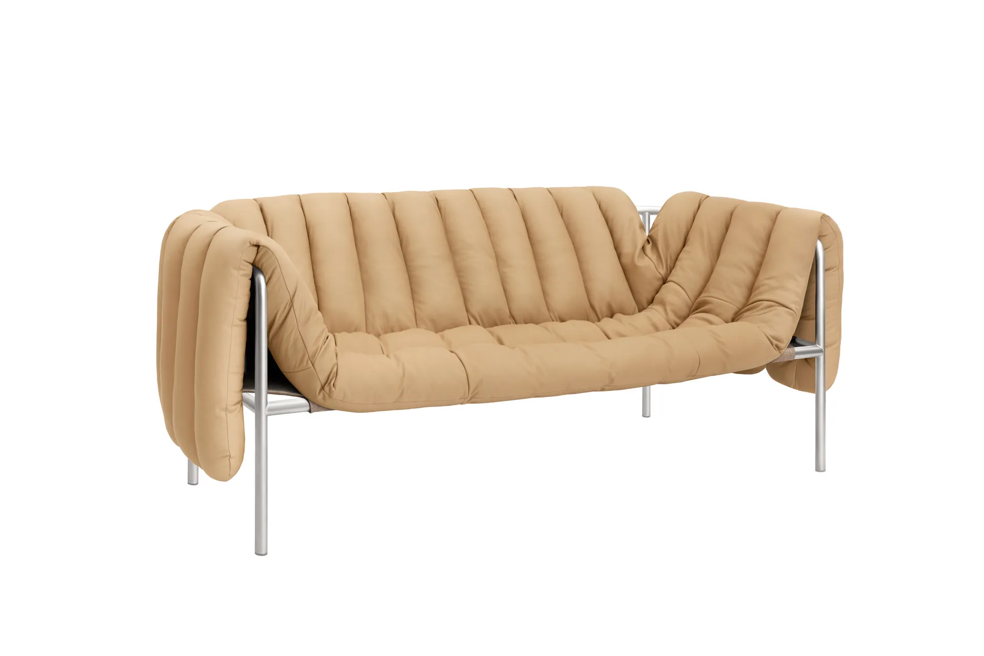 Puffy 2,5-sits soffa 205 cm, Sand leather-rostfritt stål Hem