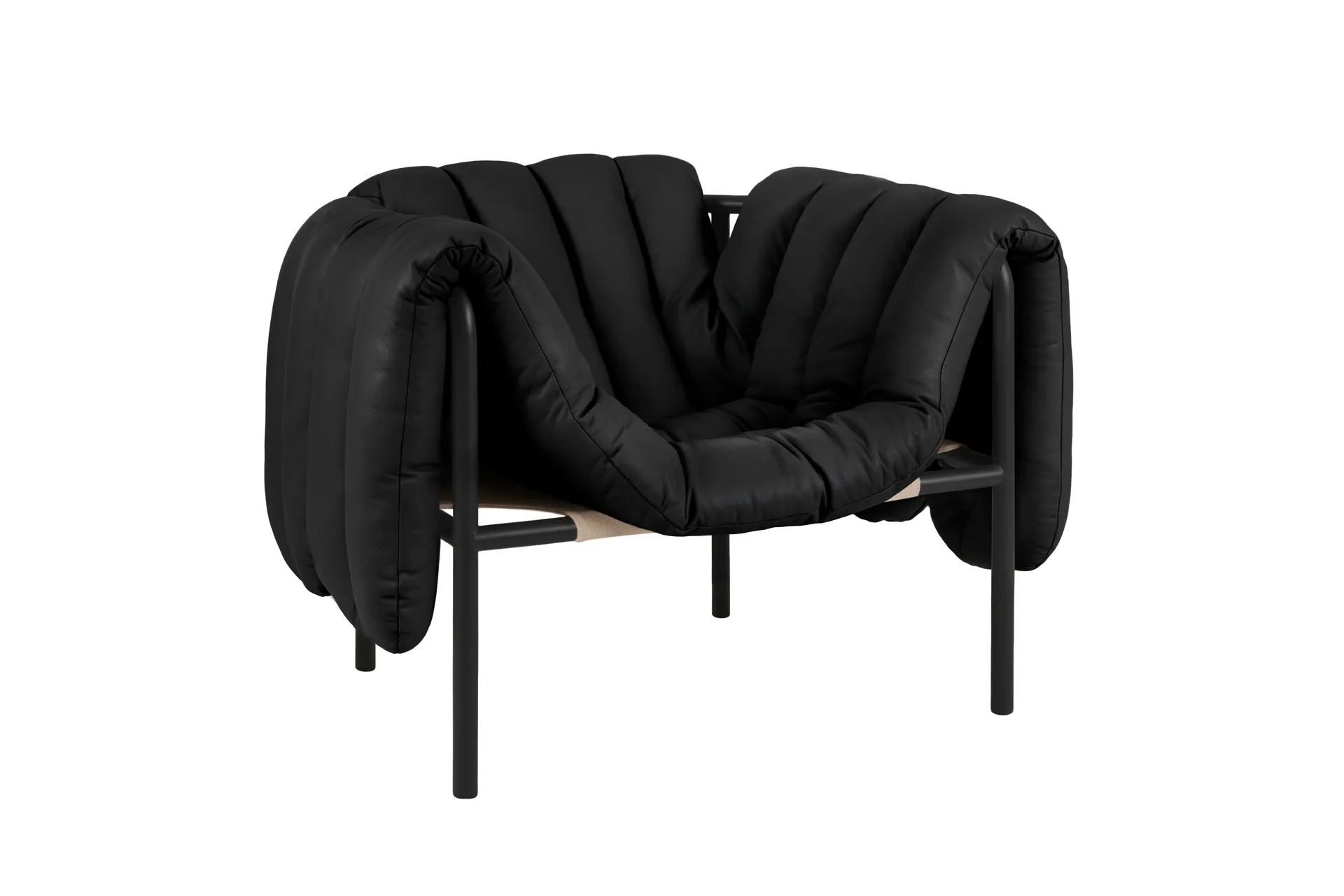 Puffy loungefåtölj, Black leather-black grey Hem
