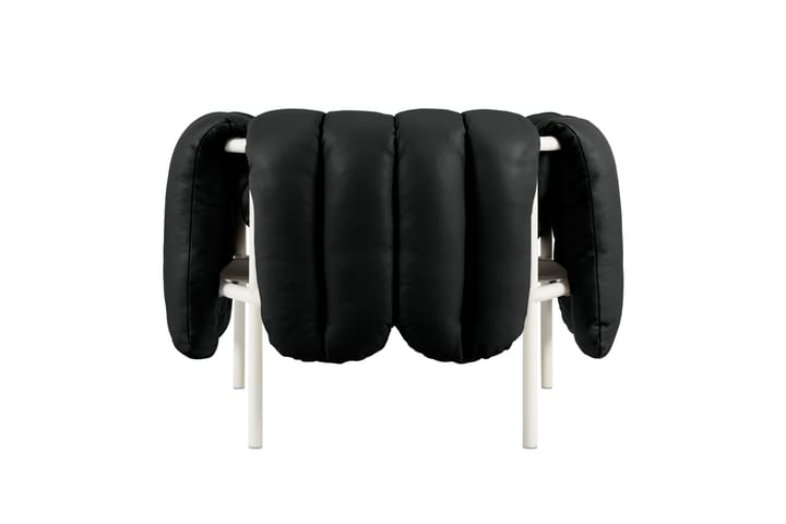 Puffy loungefåtölj, Black leather-cream Hem