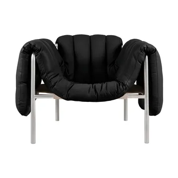 Puffy loungefåtölj - Black leather-rostfritt stål - Hem