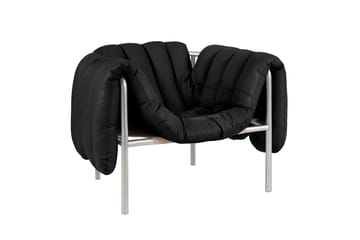 Puffy loungefåtölj - Black leather-rostfritt stål - Hem