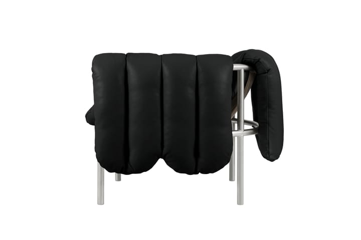 Puffy loungefåtölj, Black leather-rostfritt stål Hem