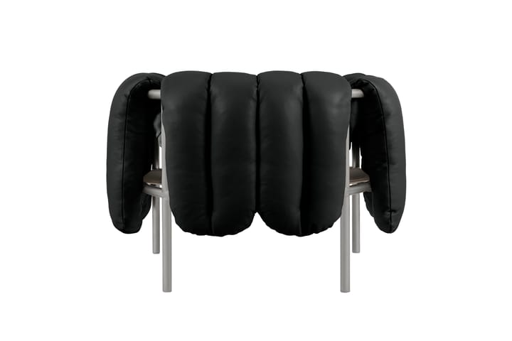 Puffy loungefåtölj, Black leather-rostfritt stål Hem