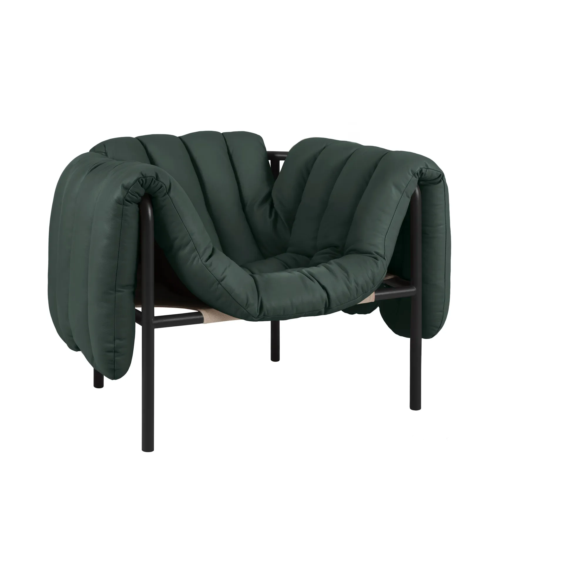 Puffy loungefåtölj, Dark green leather-black grey Hem