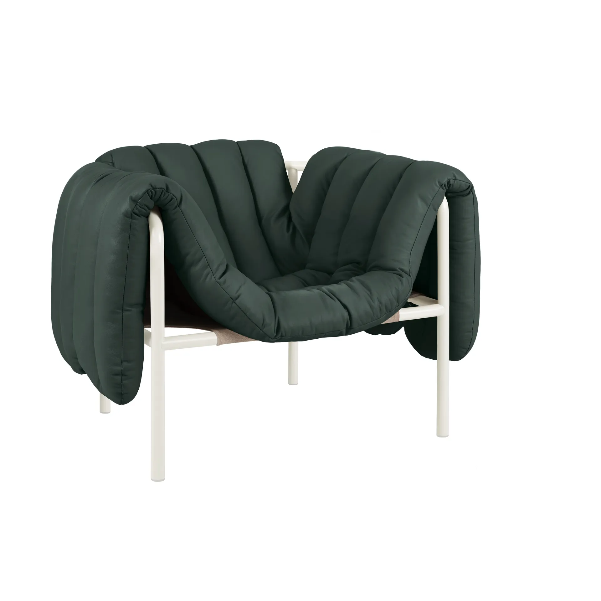 Puffy loungefåtölj, Dark green leather-cream Hem