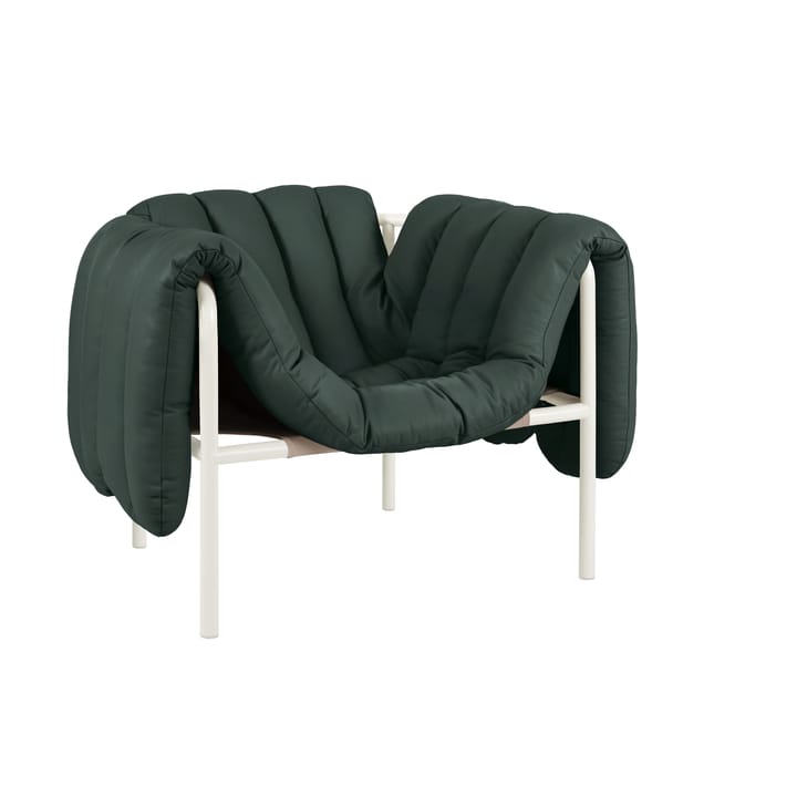 Puffy loungefåtölj - Dark green leather-cream - Hem