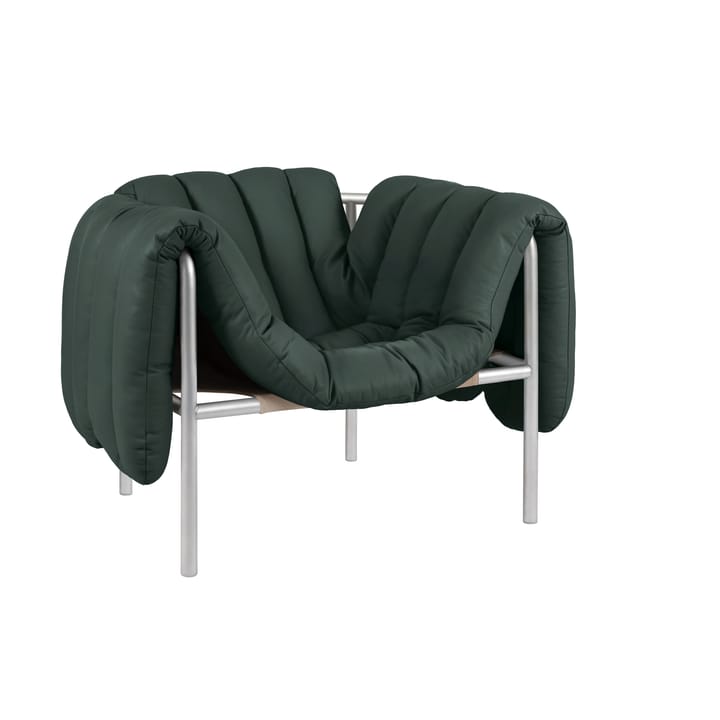 Puffy loungefåtölj - Dark green leather-rostfritt stål - Hem
