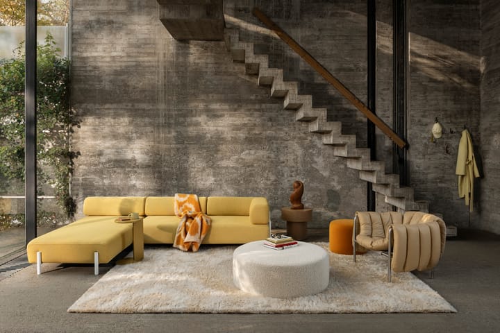 Puffy loungefåtölj, Sand leather-black grey Hem