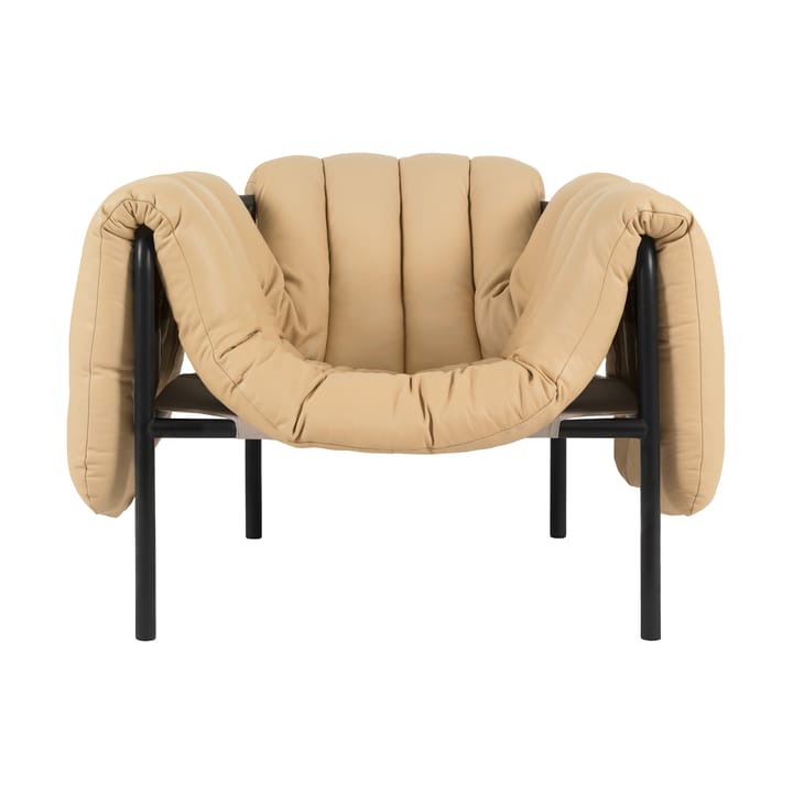 Puffy loungefåtölj - Sand leather-black grey - Hem