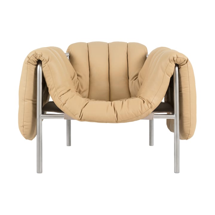 Puffy loungefåtölj - Sand leather-rostfritt stål - Hem