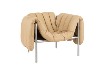 Puffy loungefåtölj - Sand leather-rostfritt stål - Hem