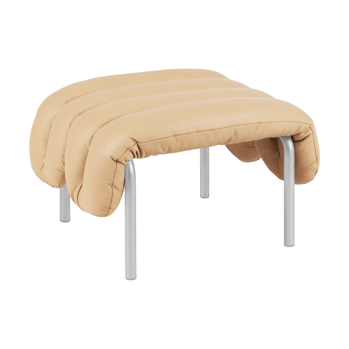Puffy ottoman 58x67 cm - Sand leather-rostfritt stål - Hem