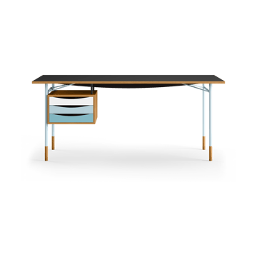 Nyhavn desk skrivbord med skrivbordslådor - Ek-sv laminat-blå ben kall - House of Finn Juhl