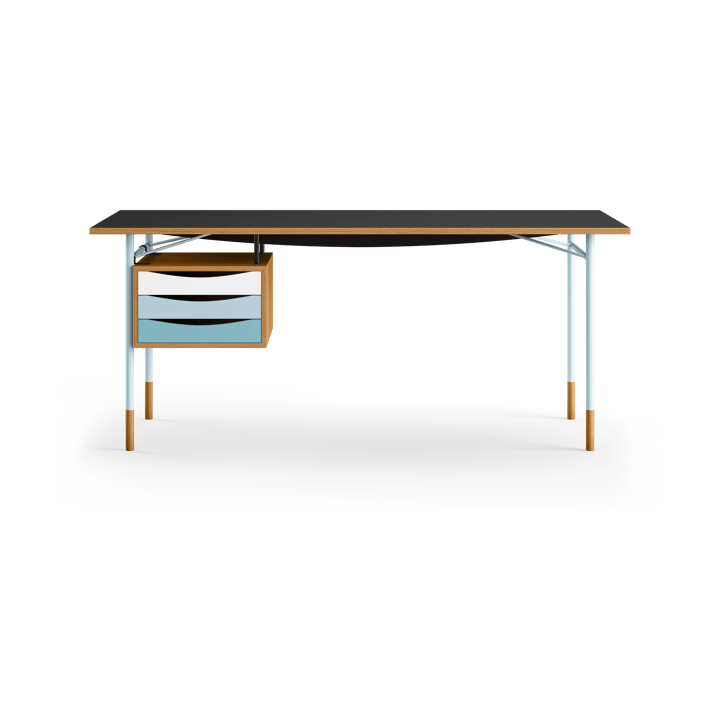 Nyhavn desk skrivbord med skrivbordslådor - Ek-sv laminat-blå ben kall - House of Finn Juhl