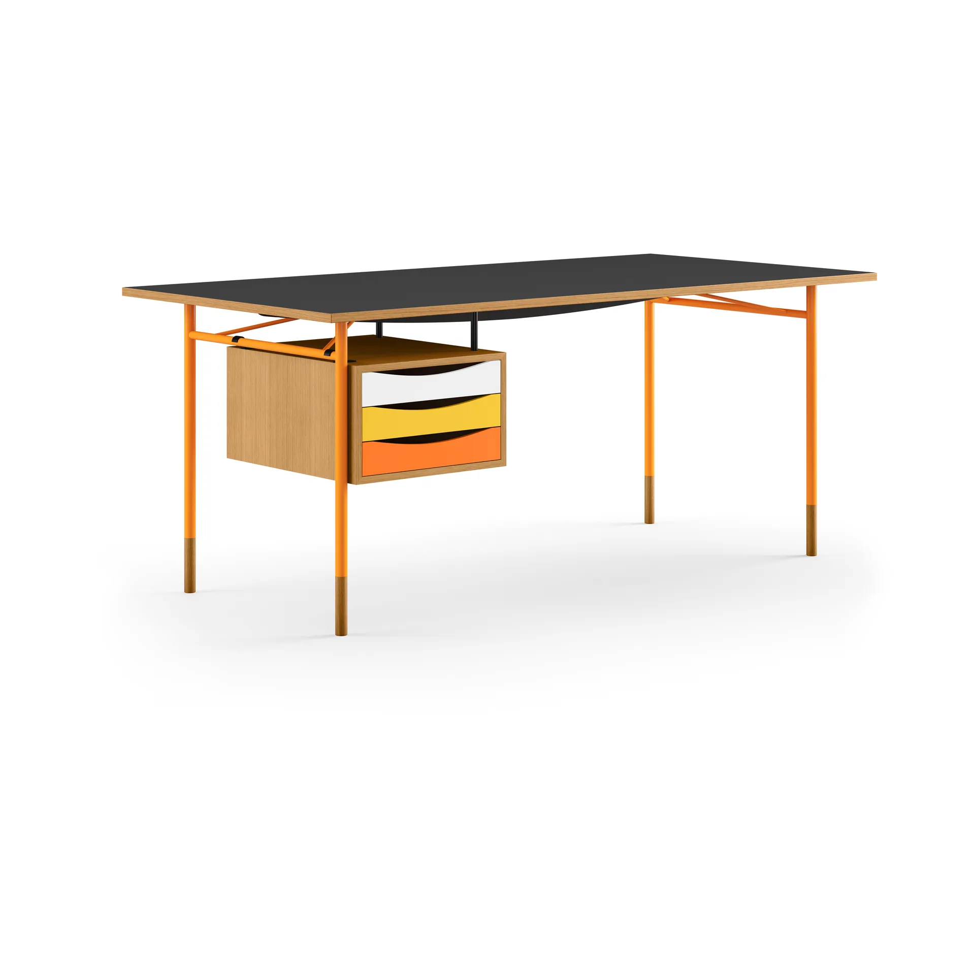 Nyhavn desk skrivbord med skrivbordslådor, Ek-sv laminat-orange ben varm House of Finn Juhl