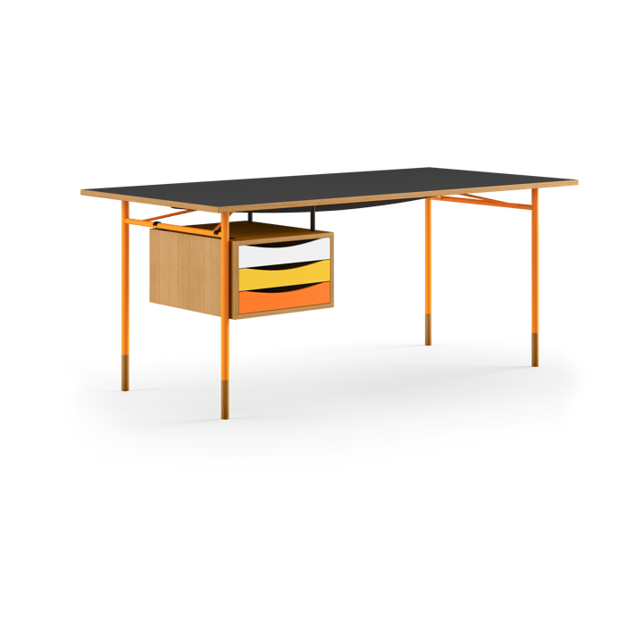 Nyhavn desk skrivbord med skrivbordslådor - Ek-sv laminat-orange ben varm - House of Finn Juhl