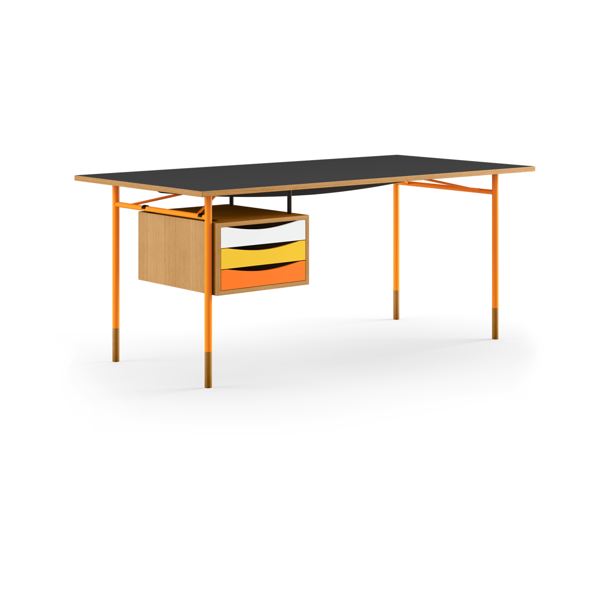 House of Finn Juhl Nyhavn desk skrivbord med skrivbordslådor Ek-sv laminat-orange ben varm