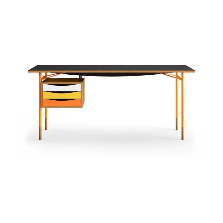 Nyhavn desk skrivbord med skrivbordslådor, Ek-sv laminat-orange ben varm House of Finn Juhl