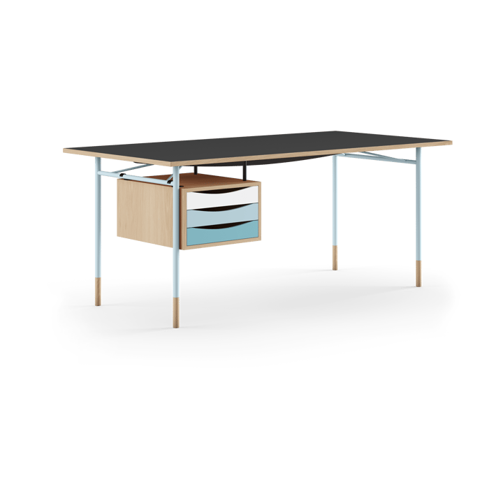Nyhavn desk skrivbord med skrivbordslådor - Lj ek-sv laminat-blå ben kall - House of Finn Juhl