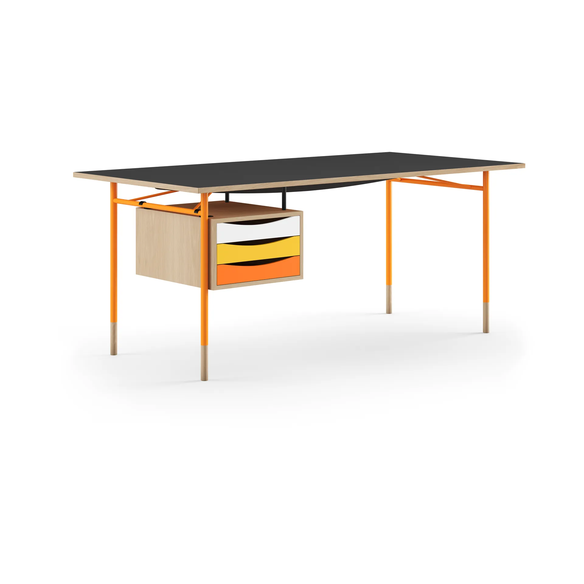 Nyhavn desk skrivbord med skrivbordslådor, Lj ek-sv laminat-orange ben varm House of Finn Juhl