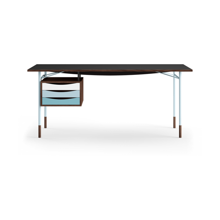 Nyhavn desk skrivbord med skrivbordslådor - Valnöt-sv laminat-blå ben kall - House of Finn Juhl