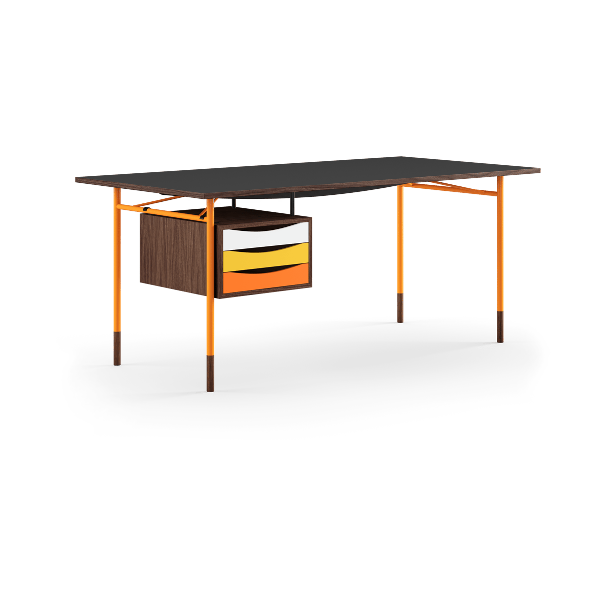 House of Finn Juhl Nyhavn desk skrivbord med skrivbordslådor Valnöt-sv laminat-orange ben varm