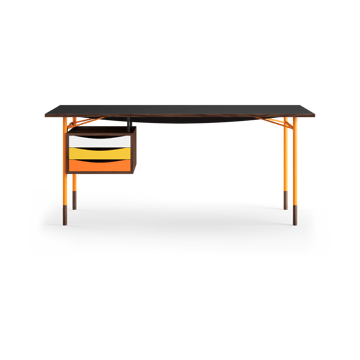 Nyhavn desk skrivbord med skrivbordslådor - Valnöt-sv laminat-orange ben varm - House of Finn Juhl