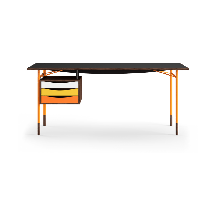 Nyhavn desk skrivbord med skrivbordslådor, Valnöt-sv laminat-orange ben varm House of Finn Juhl