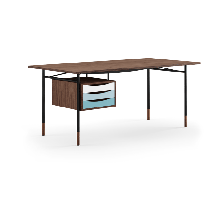 Nyhavn desk skrivbord med skrivbordslådor - Valnöt-svarta ben kall färgskala - House of Finn Juhl