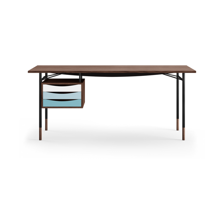 Nyhavn desk skrivbord med skrivbordslådor, Valnöt-svarta ben kall färgskala House of Finn Juhl