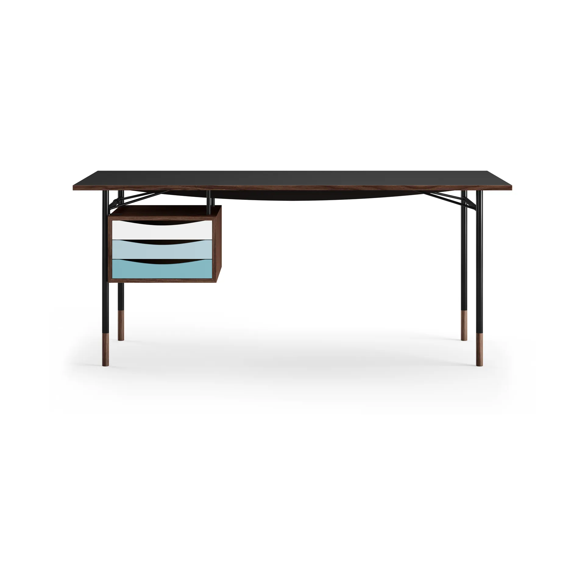 Nyhavn desk skrivbord med skrivbordslådor, valnöt/svart-kall färgskala House of Finn Juhl