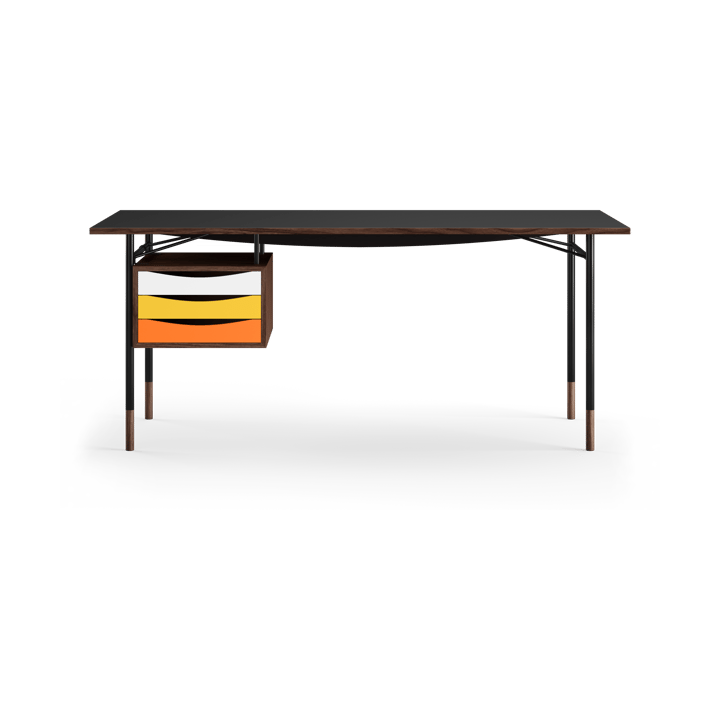 Nyhavn desk skrivbord med skrivbordslådor, valnöt/svart-varm färgskala House of Finn Juhl