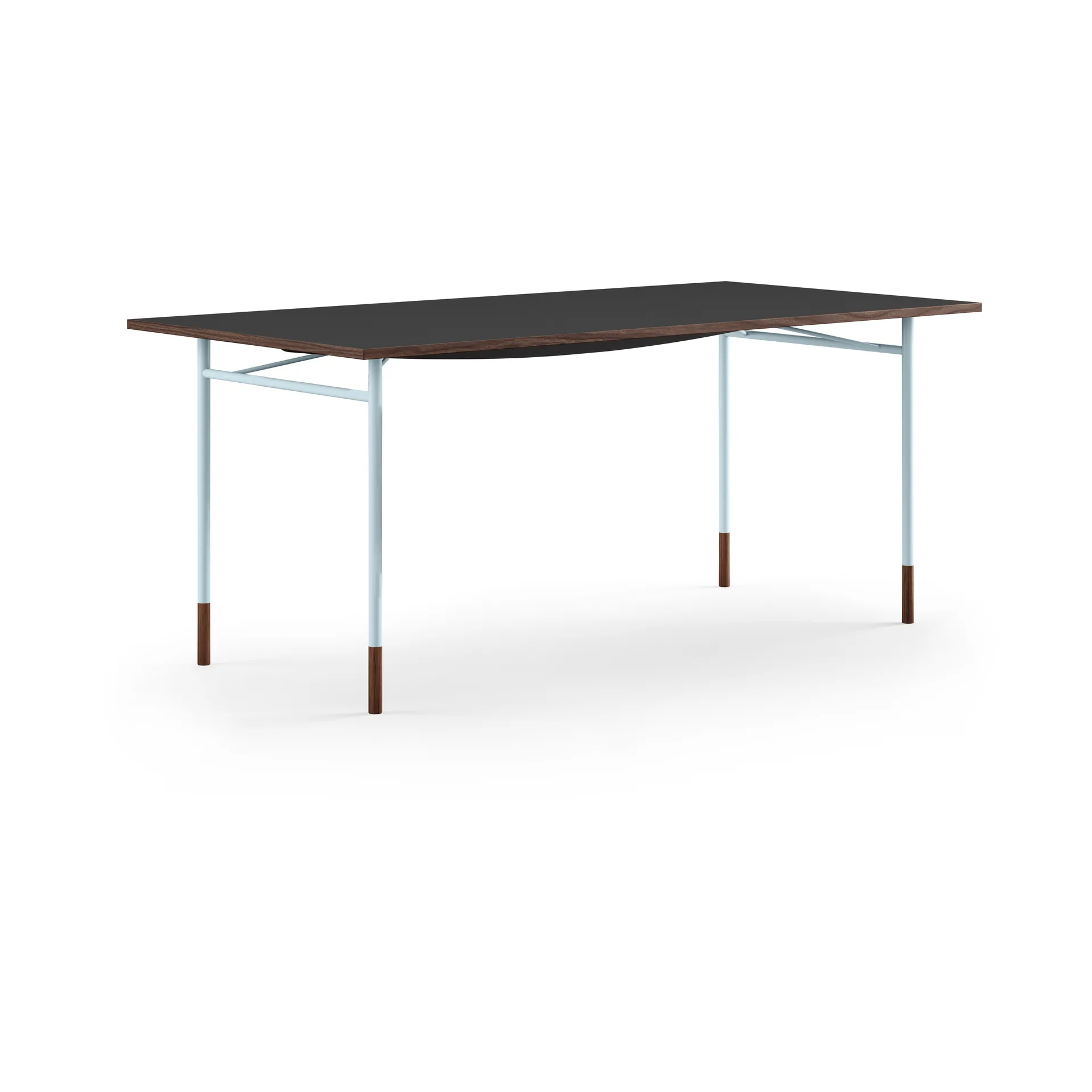 Nyhavn desk skrivbord utan skrivbordslådor, Valnöt-svart laminat-blå ben House of Finn Juhl